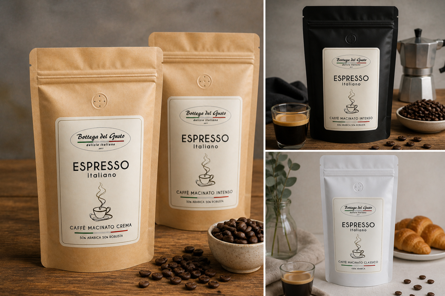 Kawy mielone Bottega del Gusto 250 g — Intenso, Classico i Crema